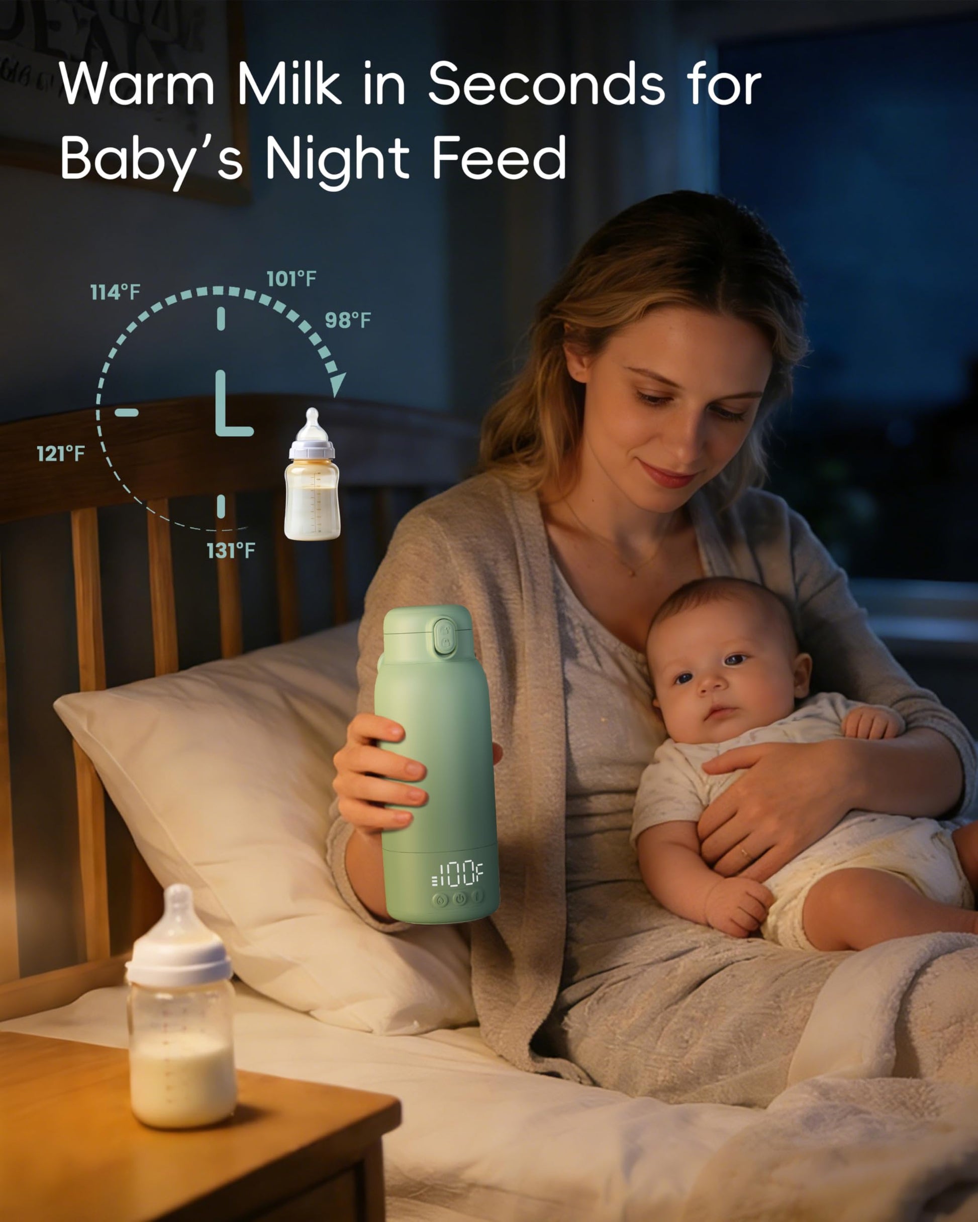 Side profile of Edenpeer 17 fluid ounce portable bottle warmer