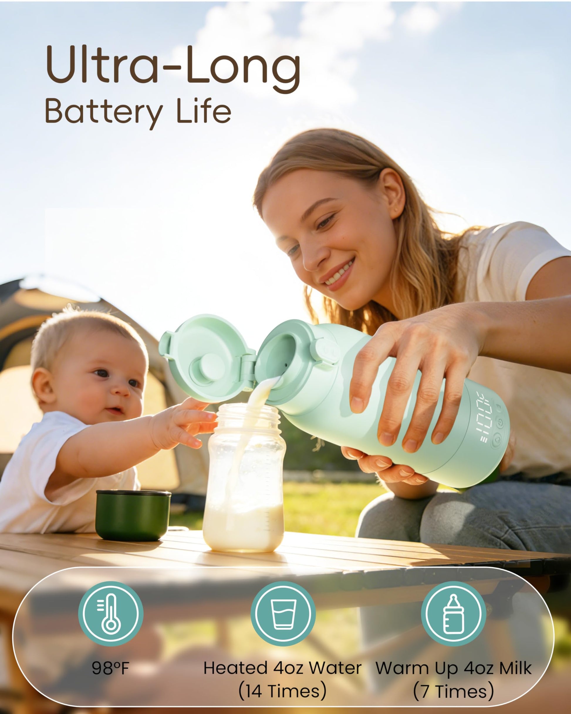Portable Edenpeer warmer inside a diaper bag for travel