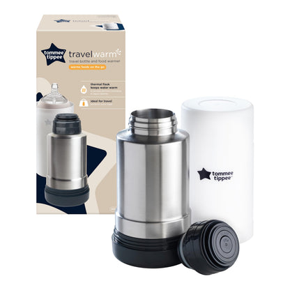 Tommee Tippee travel bottle warmer showing the thermal flask and warming lid
