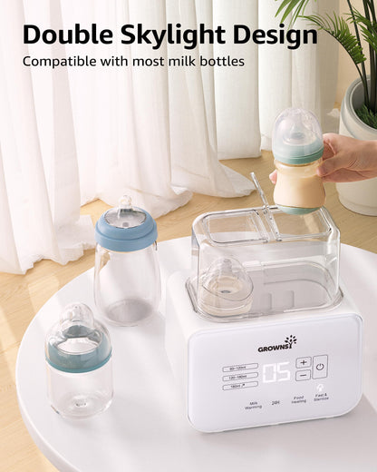White Grownsy electric bottle warmer in a modern nursery setting