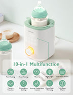 Momcozy bottle warmer with night light glowing in a dark room