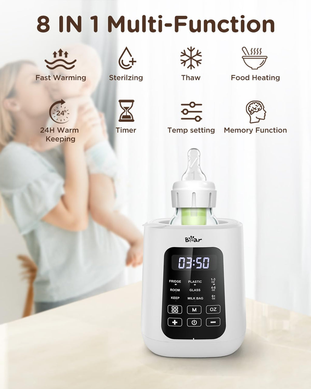Bear milk warmer heating a plastic baby bottle