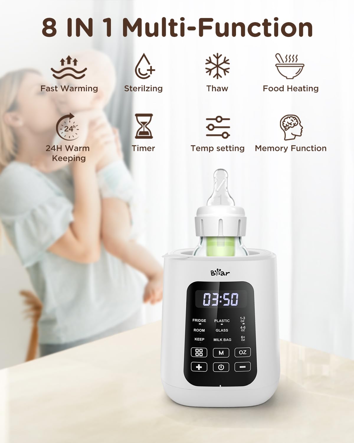 Bear milk warmer heating a plastic baby bottle