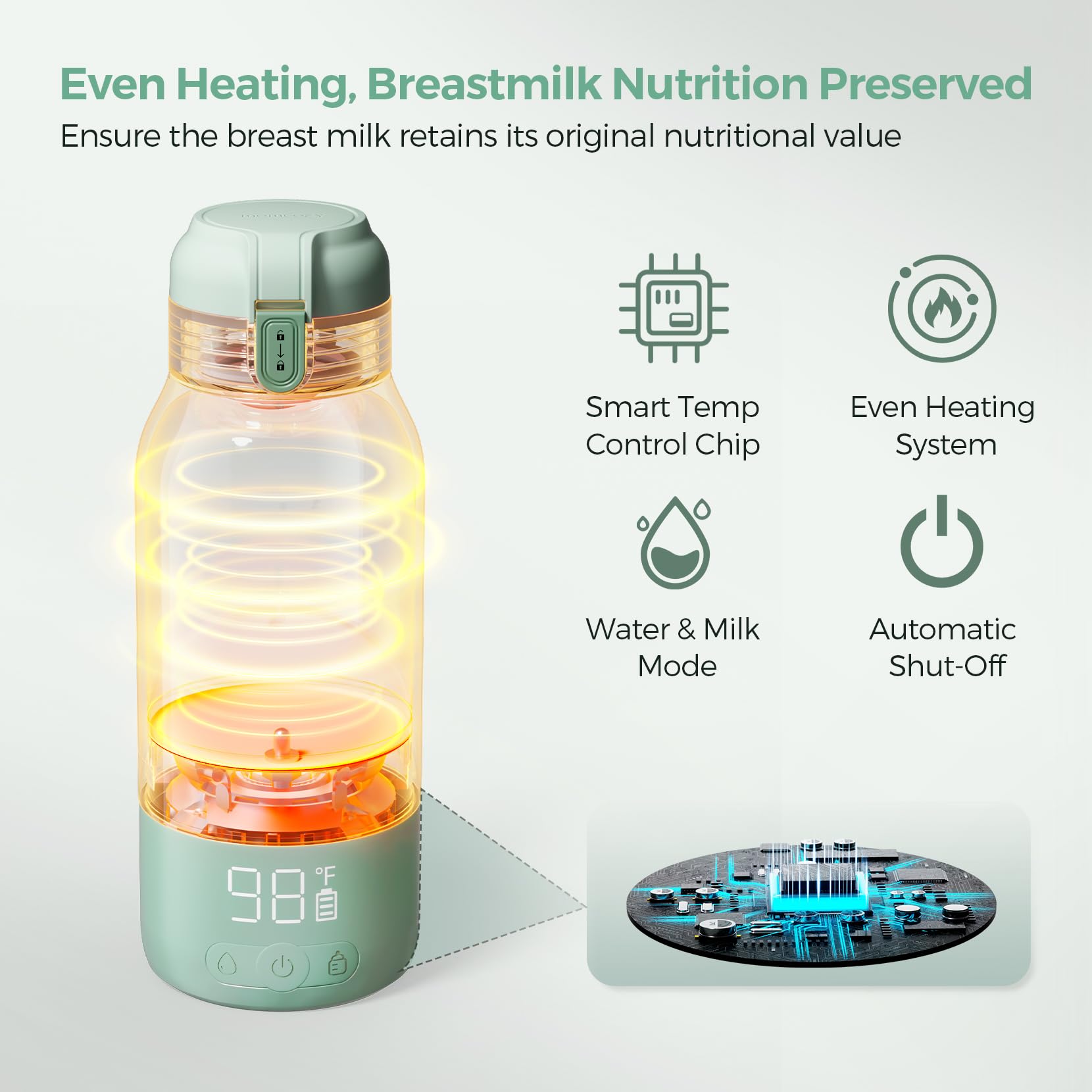 Momcozy travel bottle warmer with bottle inserted