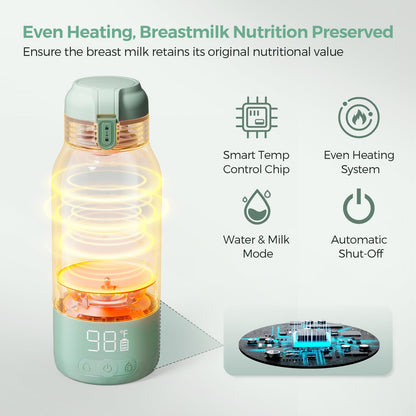 Momcozy travel bottle warmer with bottle inserted