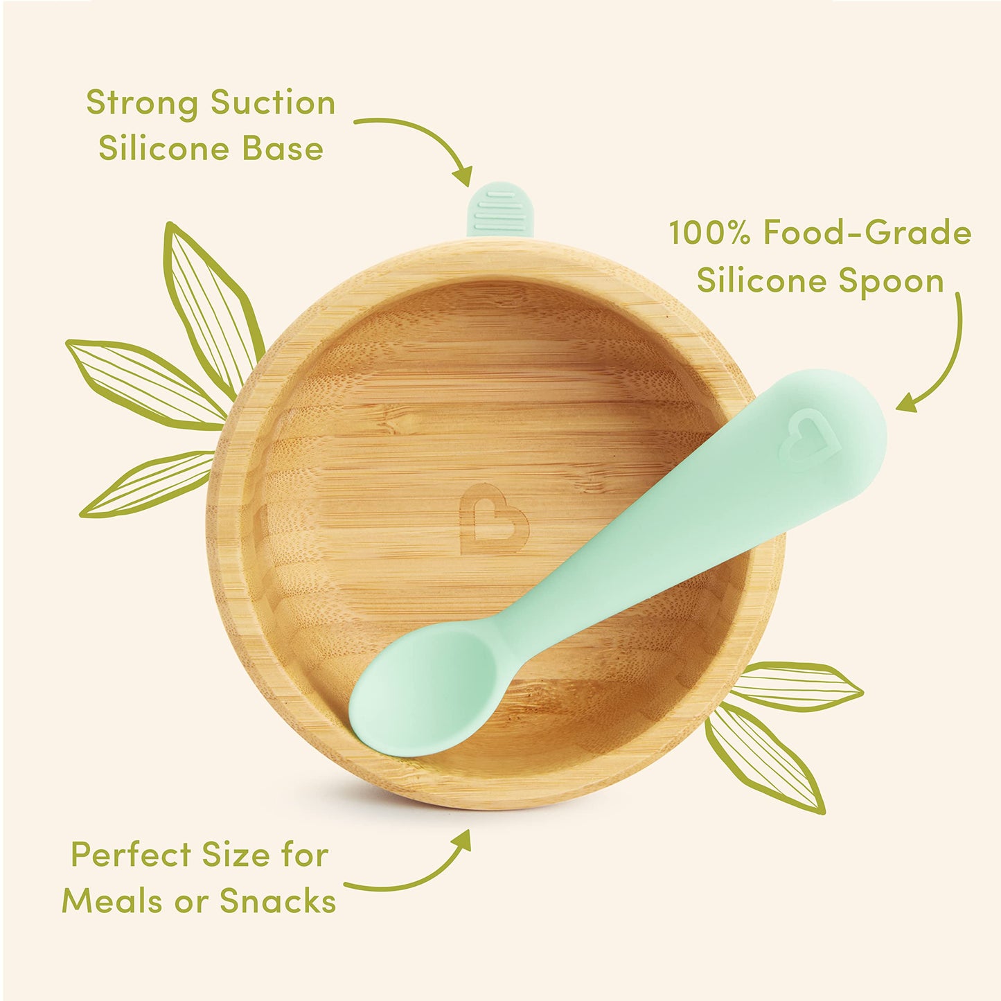Munchkin bamboo baby bowl with teal suction base