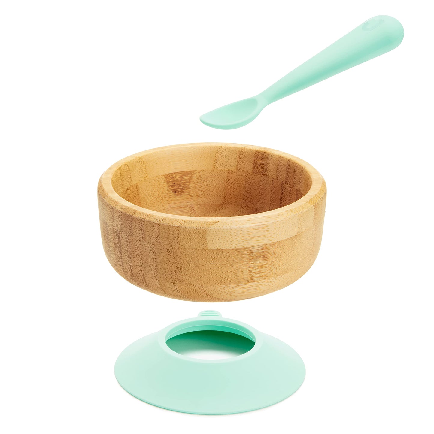 Side profile of Munchkin bamboo suction bowl on table