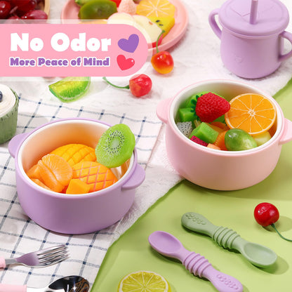 Domensi microwave safe kids bowls displayed on a kitchen counter