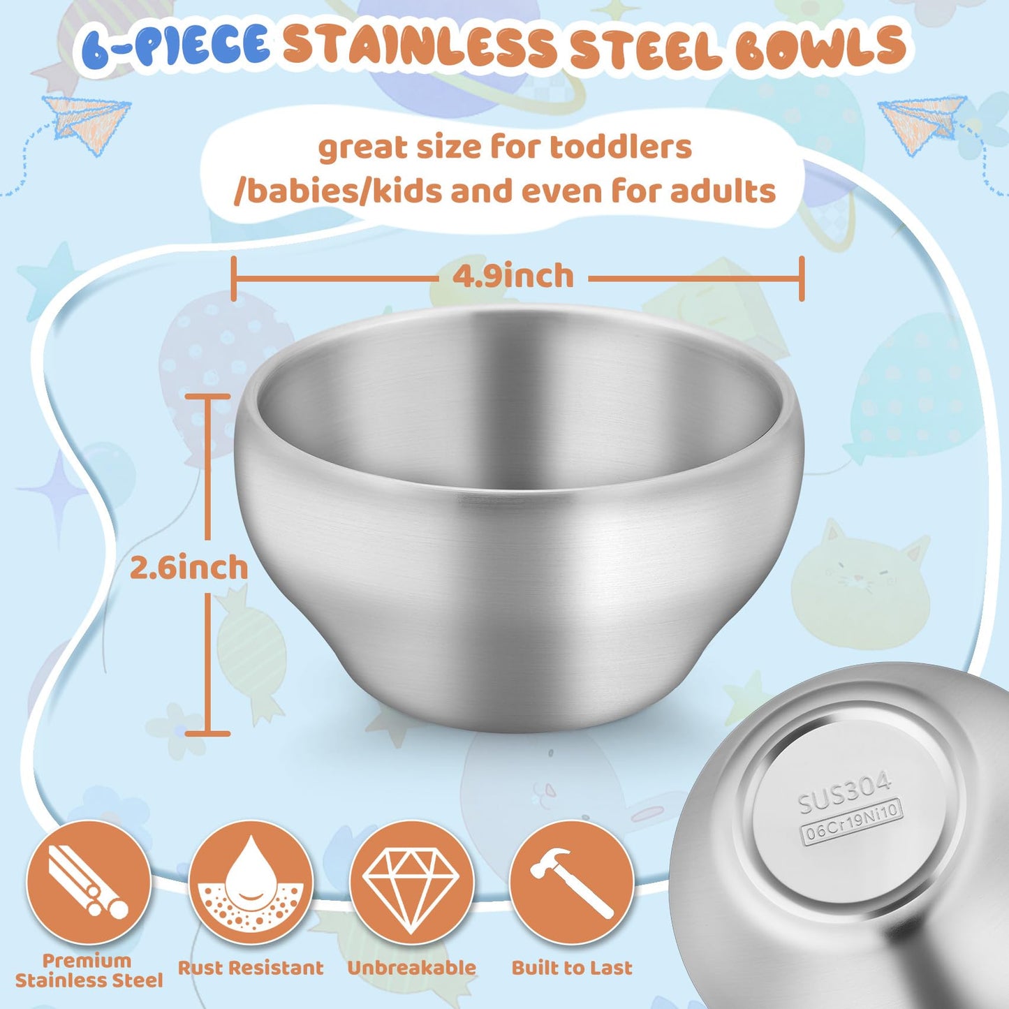 TeamFar 12 fluid ounce insulated metal bowls for toddlers