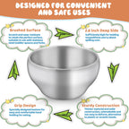 Stack of 6 stainless steel bowls for kids showing double wall