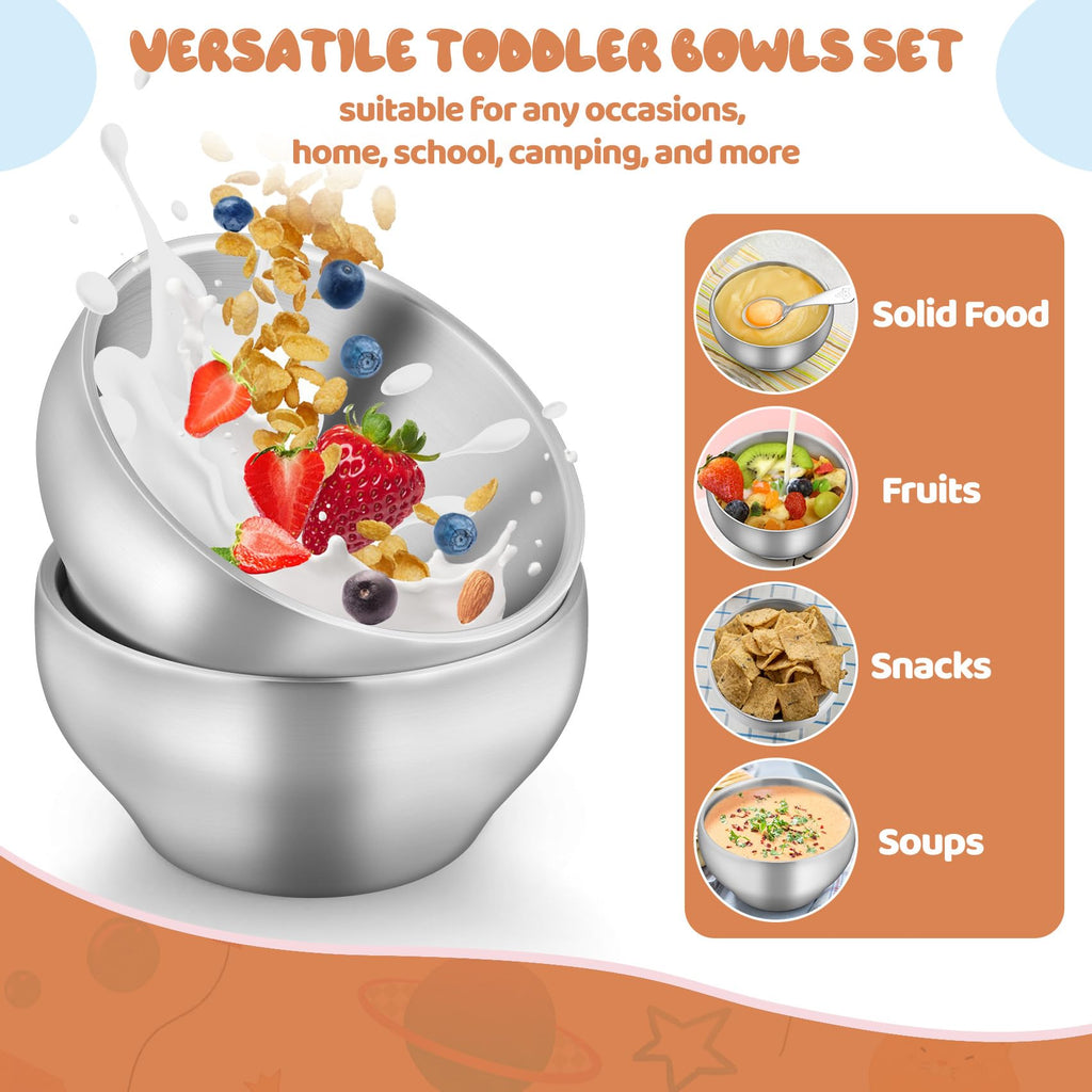 Kids using TeamFar stainless steel bowls for soup