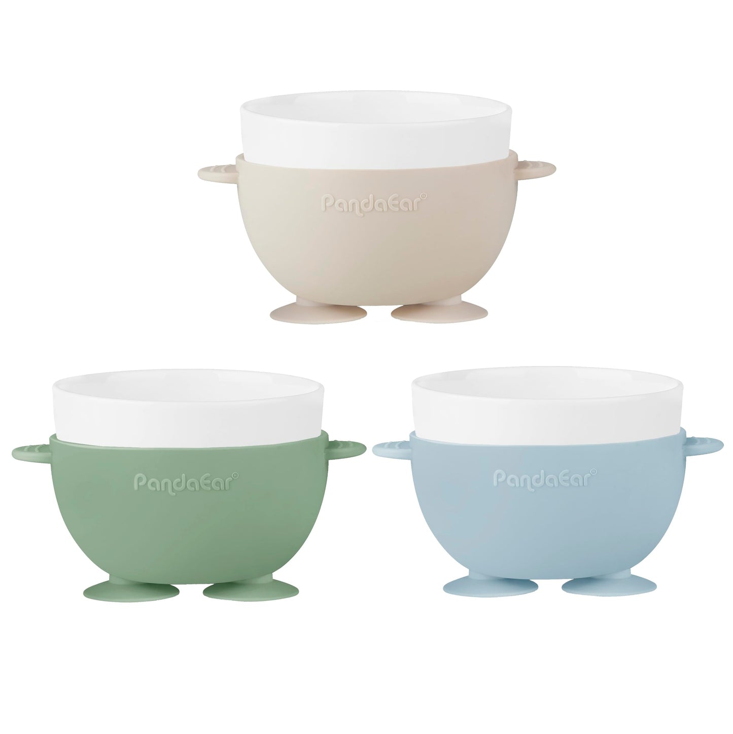 PandaEar 3 pack feeding set showing stackable design