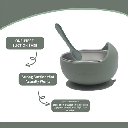 Silicone suction bowl and stainless steel insert set for toddlers