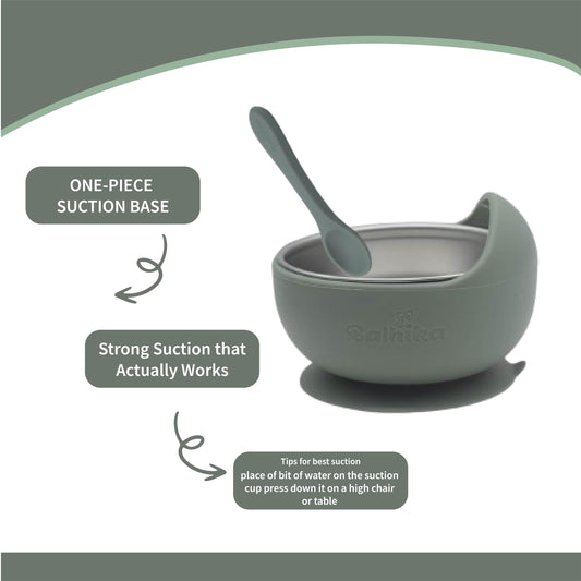 Silicone suction bowl and stainless steel insert set for toddlers