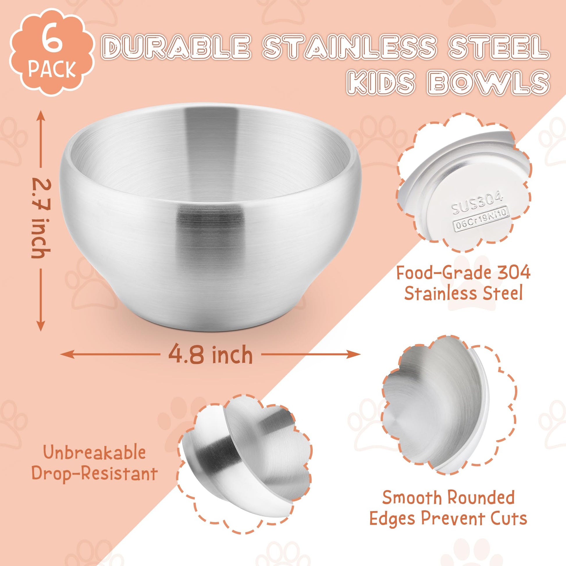 E-far 12 fluid ounce insulated metal bowl set