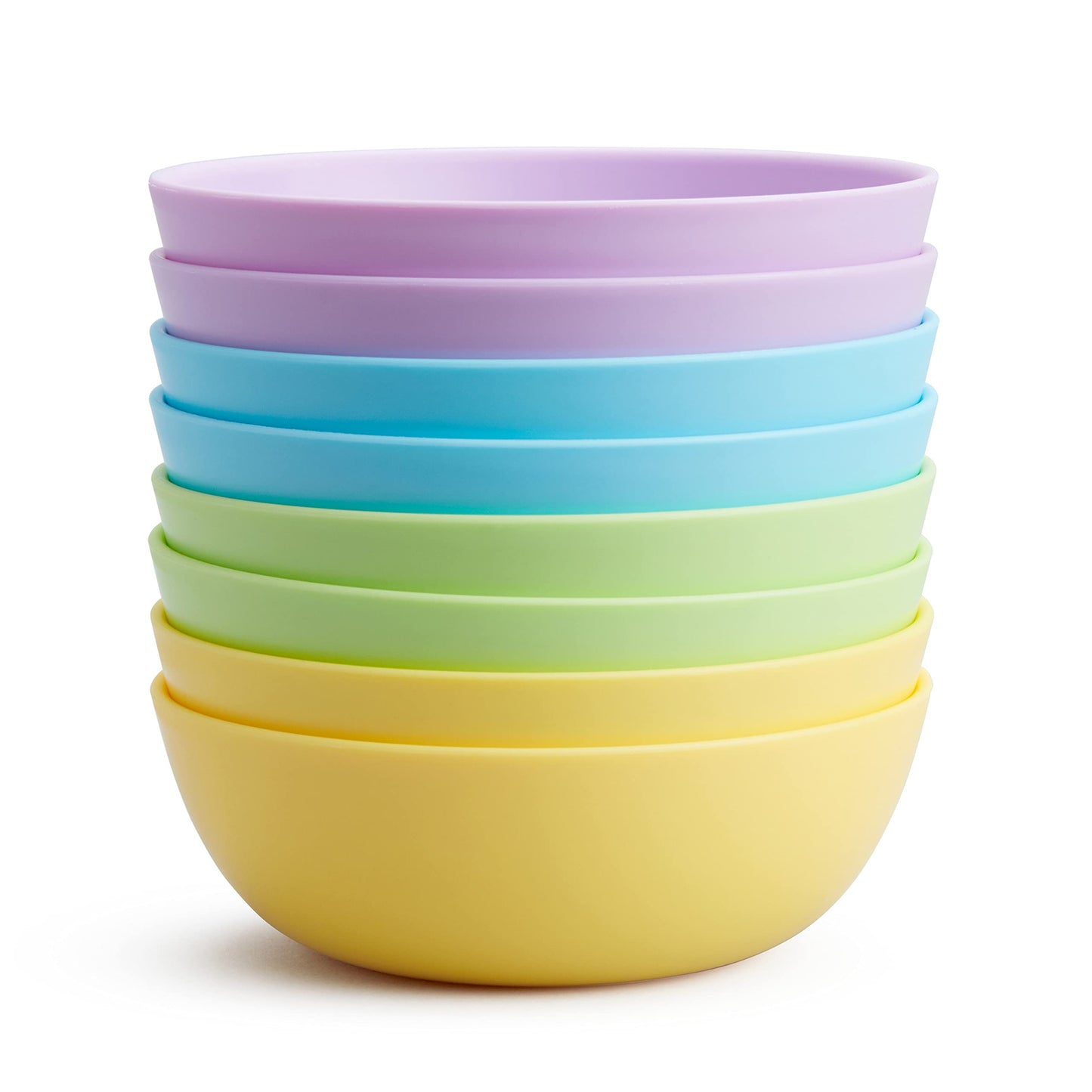 Stackable Munchkin baby bowls in assorted pastel colors