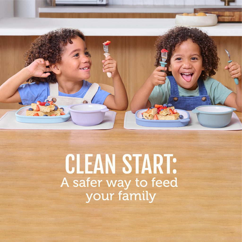 Ello ceramic toddler bowls showing stackable design