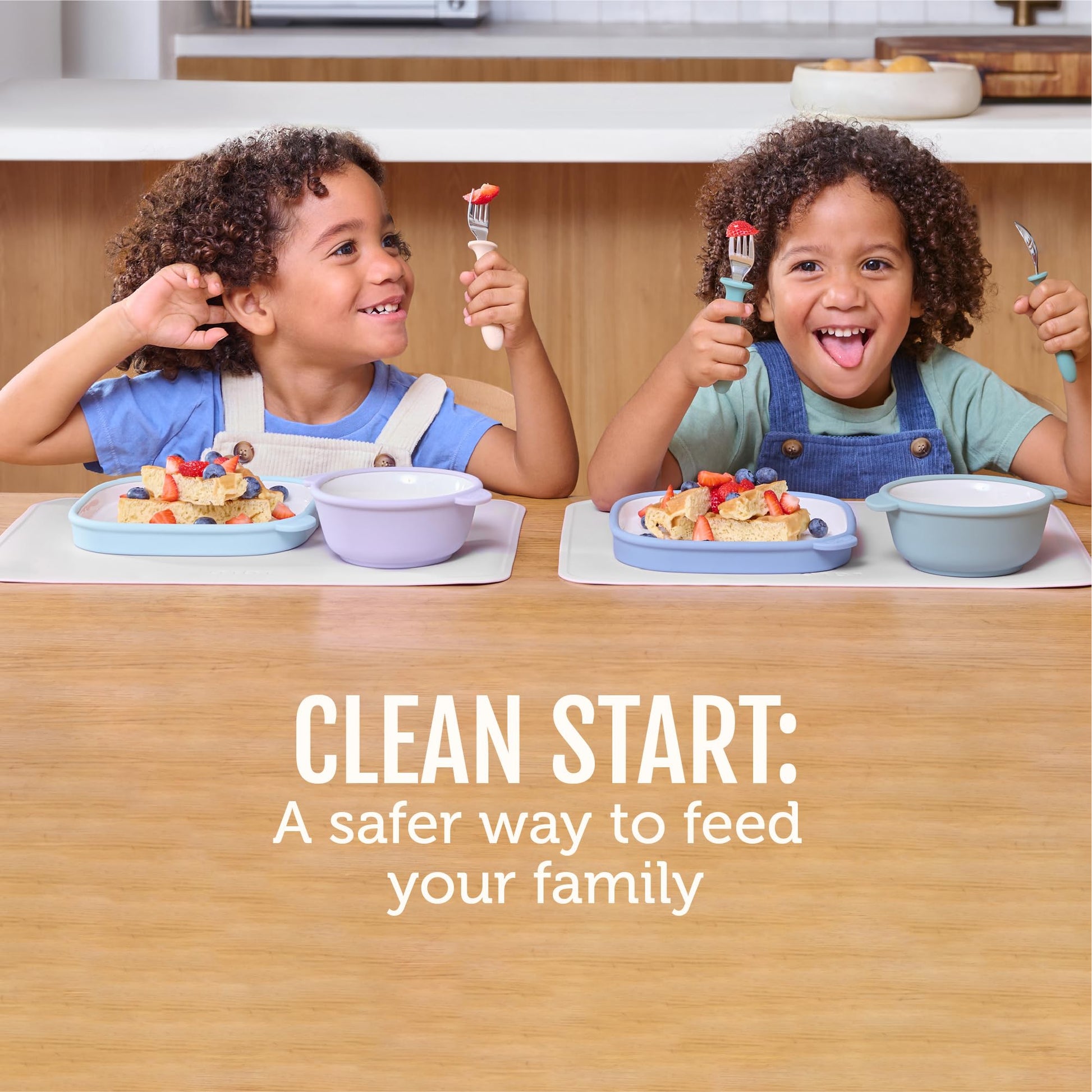 Ello ceramic toddler bowls showing stackable design