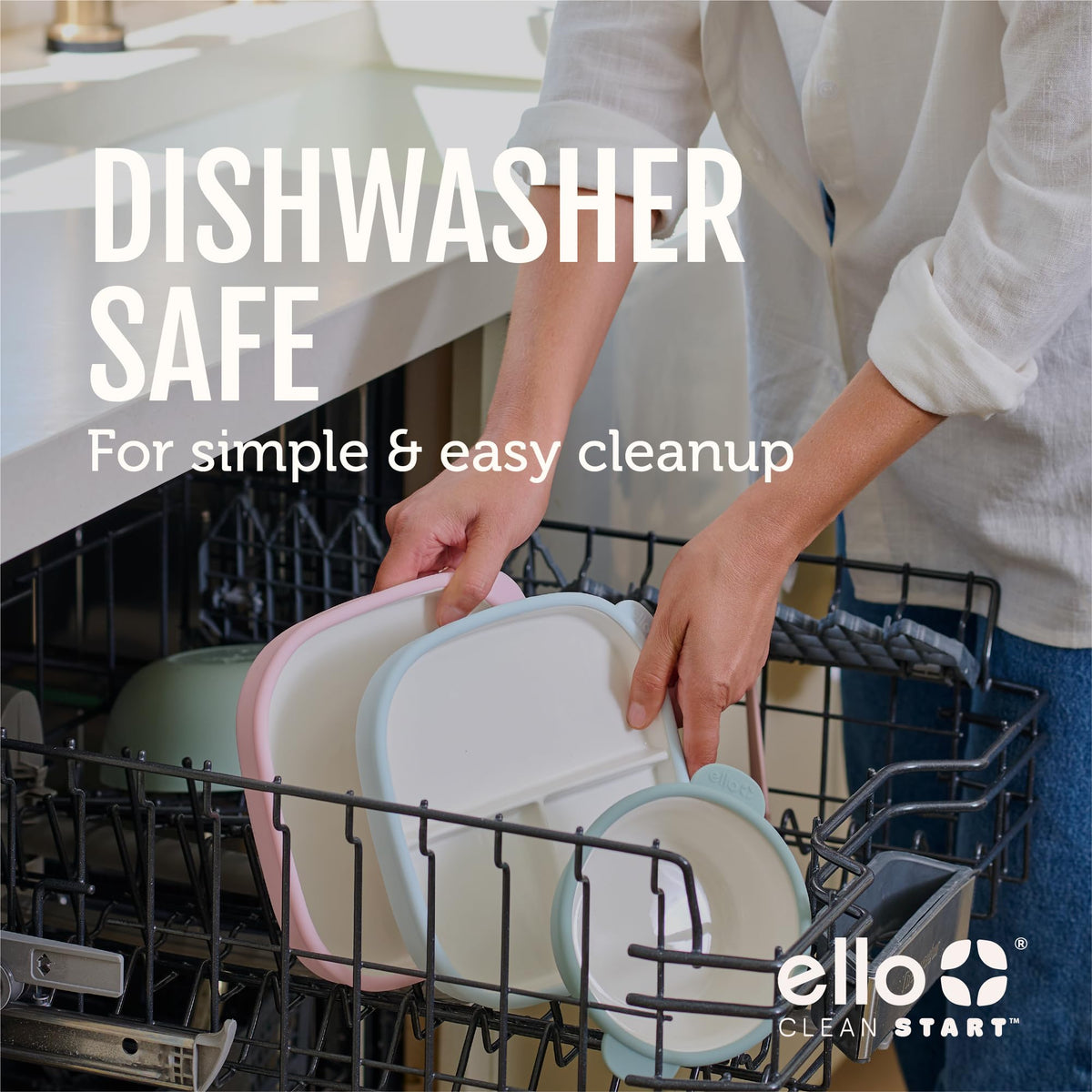 Ello Clean Start bowls placed on a high chair tray