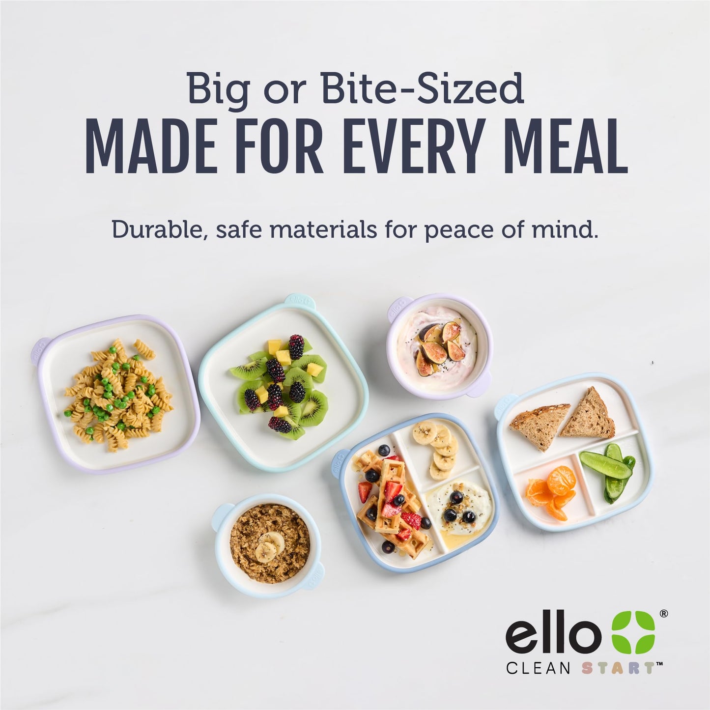 Ello toddler bowl set with dishwasher safe silicone sleeve detail