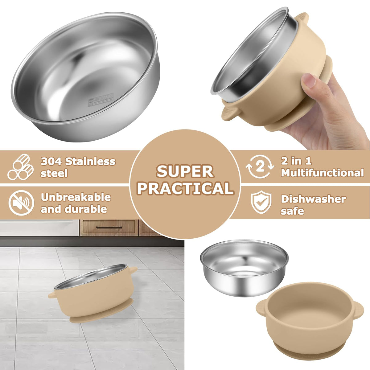 Dovesail baby feeding bowls with silicone shells removed