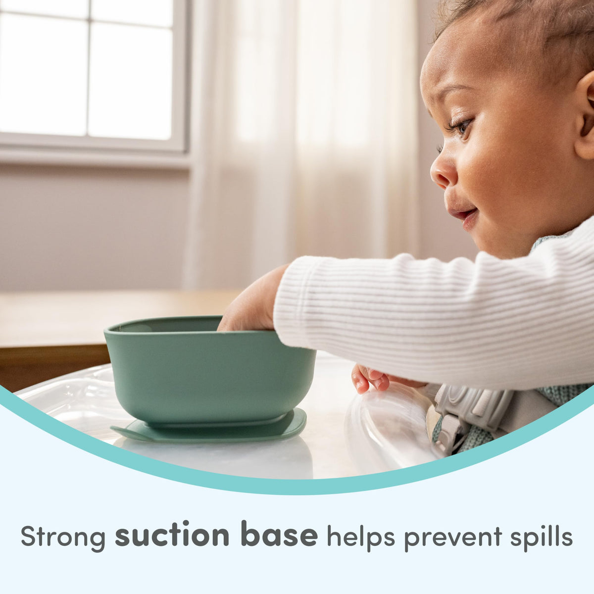 Top view of NUK suction bowls on high chair tray