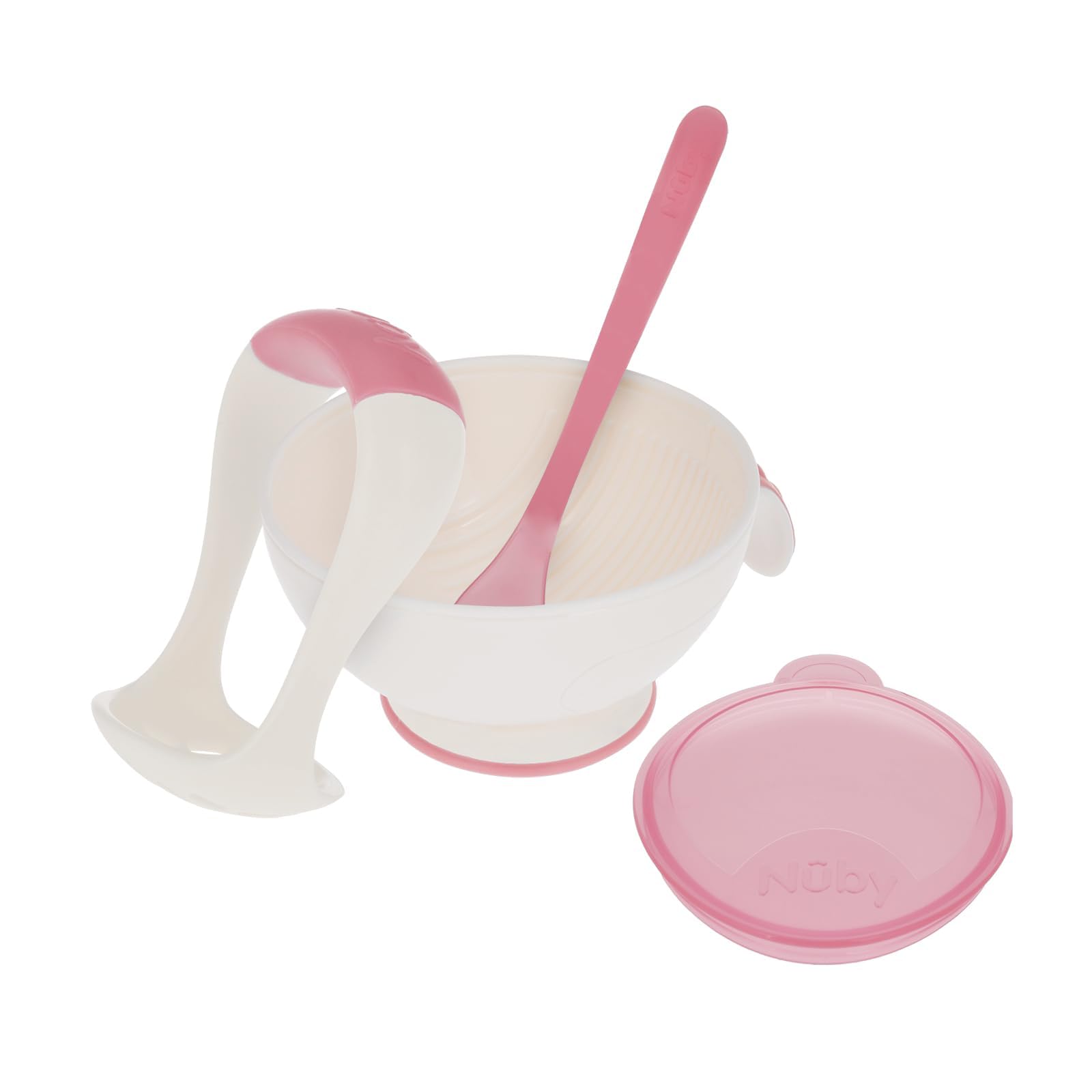 Textured interior of Nuby mashing bowl for baby food