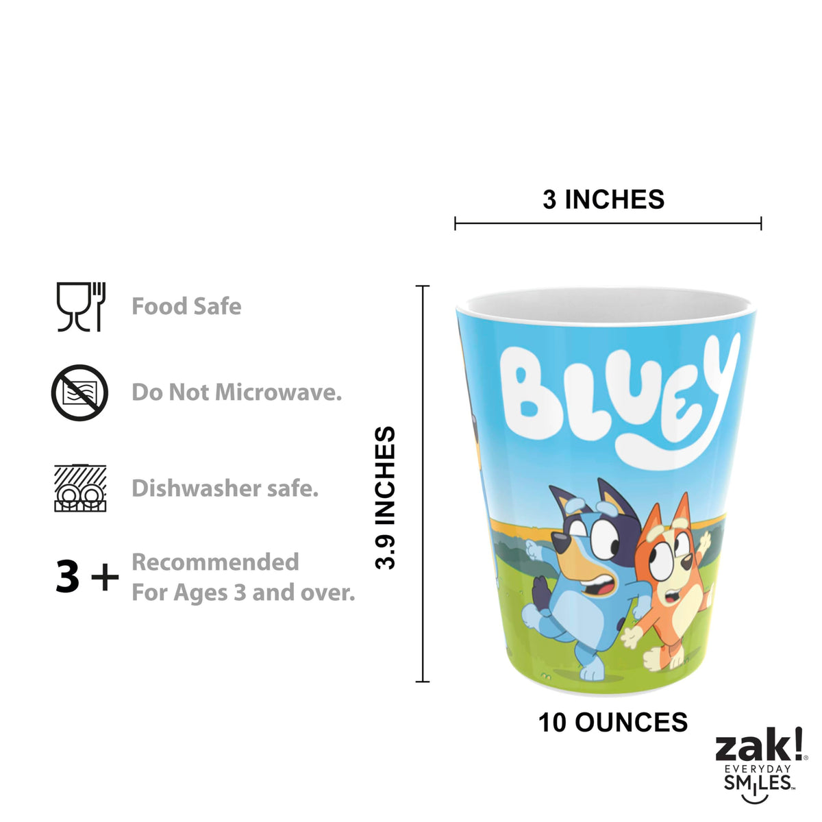 Top view of Bluey kids dinnerware gift set components