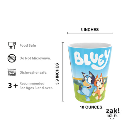 Top view of Bluey kids dinnerware gift set components