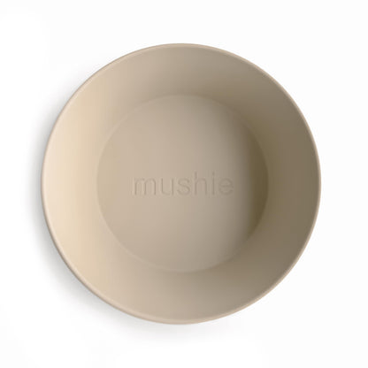 Side profile of Mushie toddler bowls showing depth and minimalist design