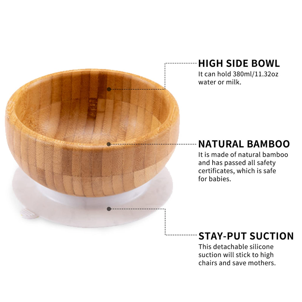 Baby feeding set with bamboo plates and silicone suction base