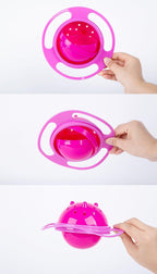 Spill resistant gyro bowl showing 360 rotation