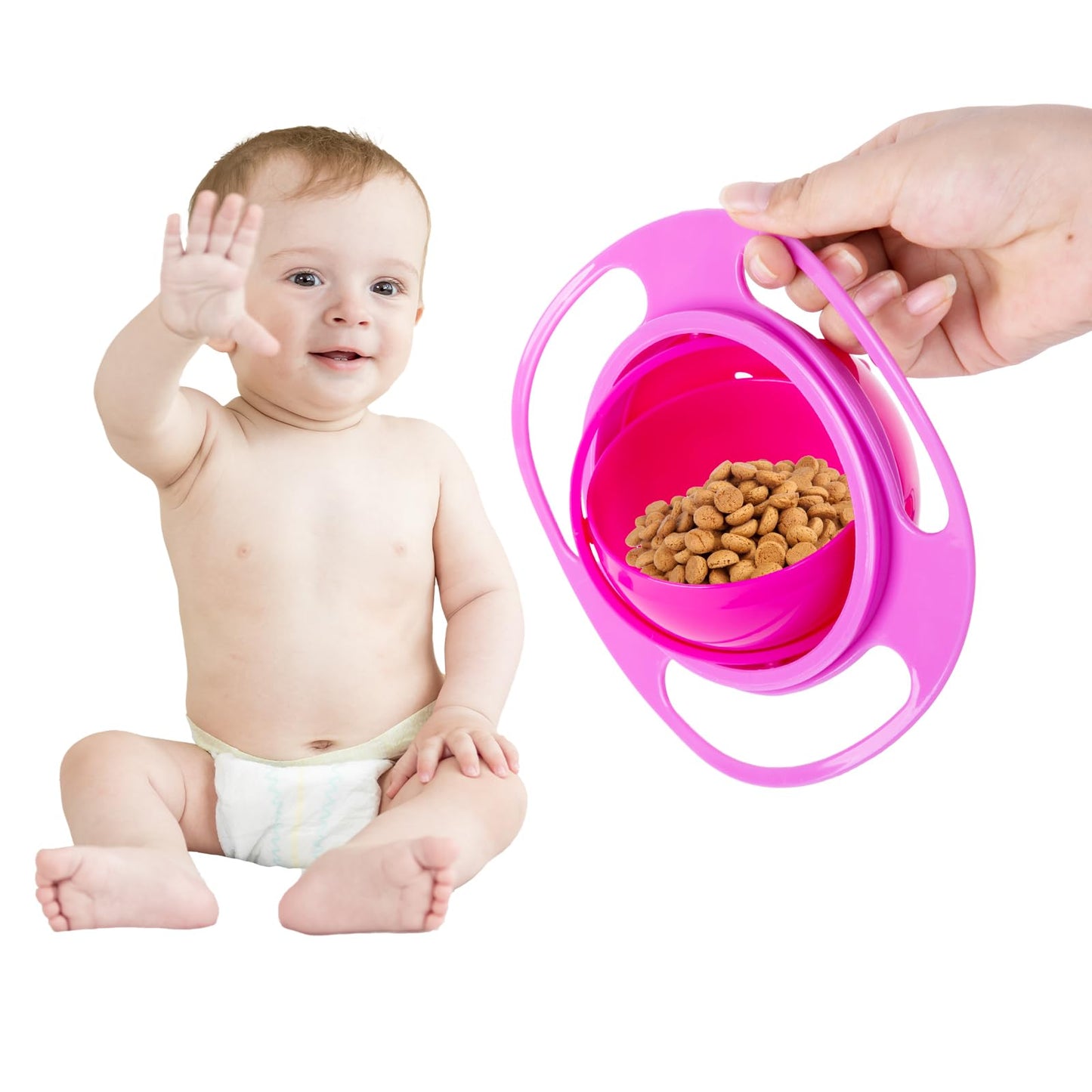Pink baby snack bowl with lid and handles