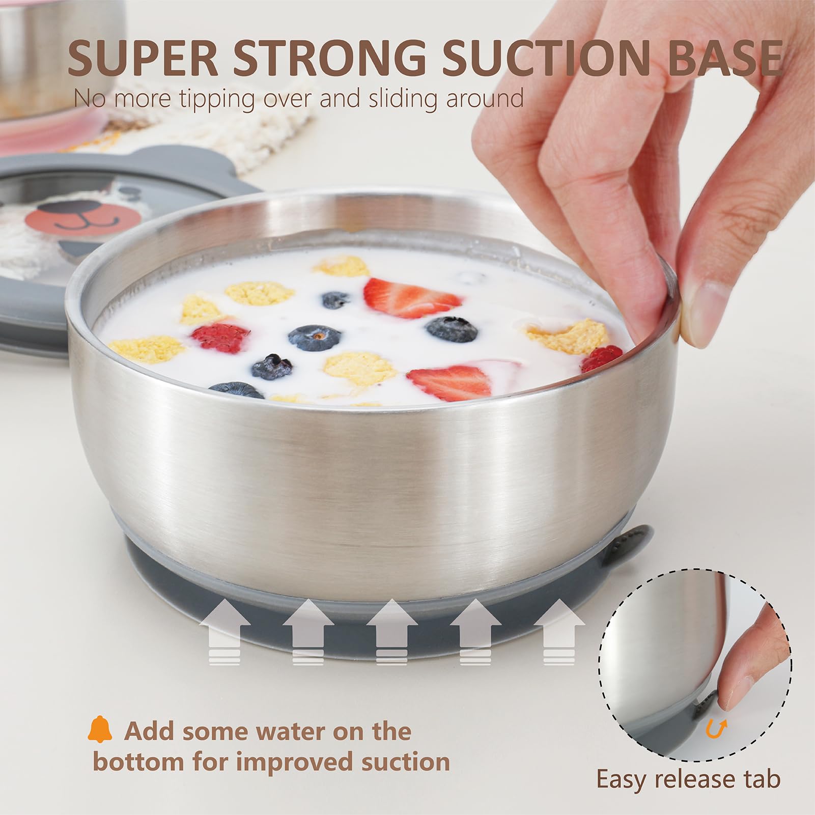 Amplin Mr. Chou baby bowl with airtight silicone lid closed