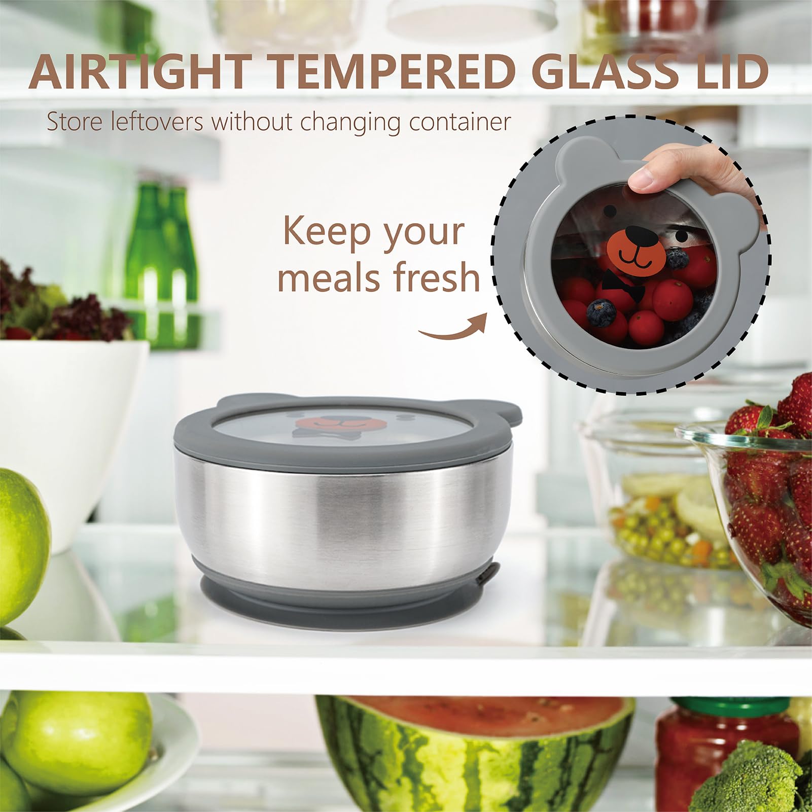 Side profile of Amplin Mr. Chou insulated stainless steel bowl