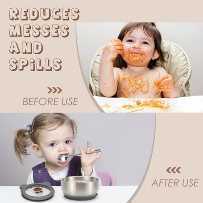 Top view of gray Amplin Mr. Chou feeding bowl for kids