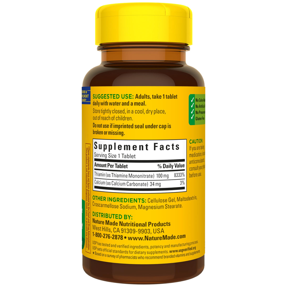 Lifestyle arrangement of Nature Made Vitamin B1 tablets for daily health routines.