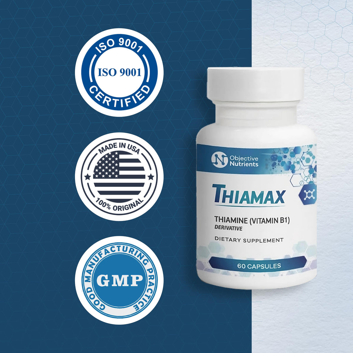 Objective Nutrients Thiamax vitamin B1 high dose capsules arrangement