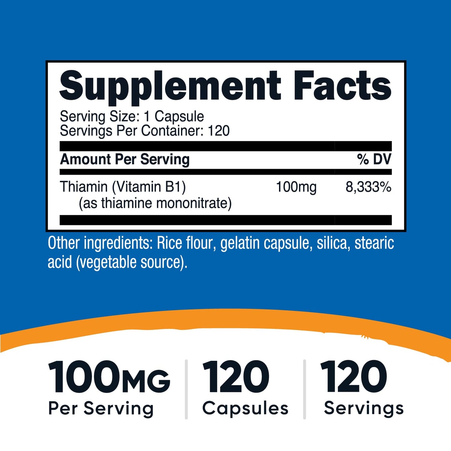 Nutricost Vitamin B1 100 milligrams dietary supplement bottle showing gluten free and non GMO labels.
