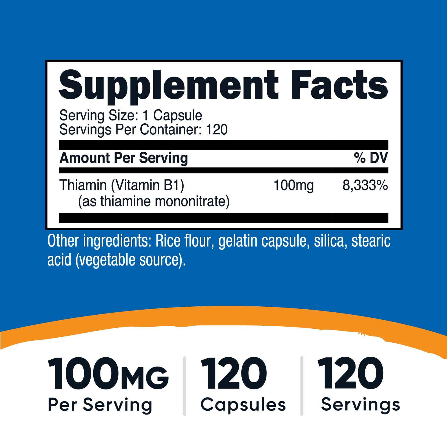 Nutricost Vitamin B1 100 milligrams dietary supplement bottle showing gluten free and non GMO labels.