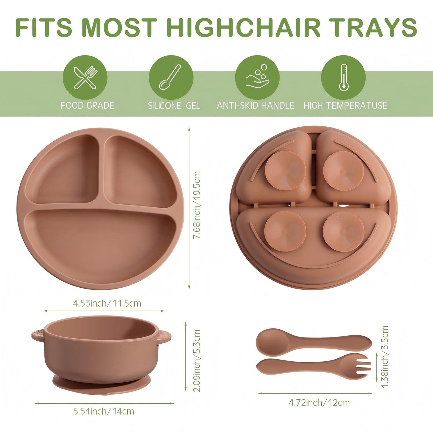Dandat baby suction bowls and divided plates set
