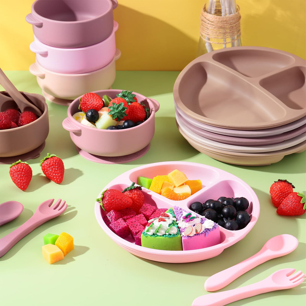 Dandat pastel color silicone toddler feeding bundle
