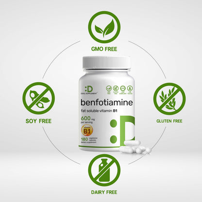 Fat soluble Vitamin B1 600mg veggie capsules side view showing product purity indicators