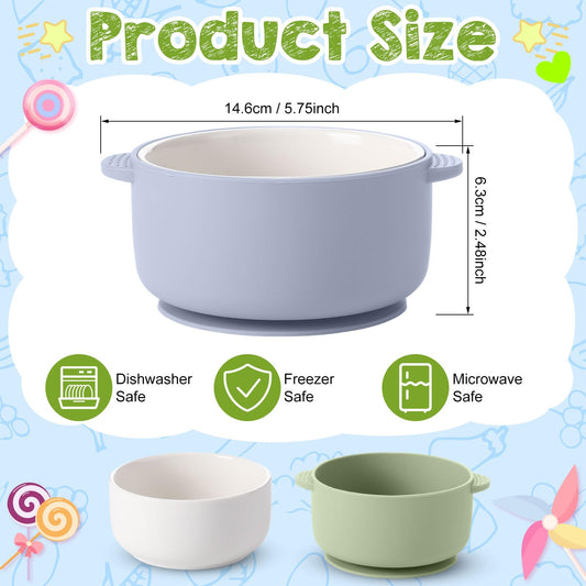Blue and green Domensi toddler suction bowls set