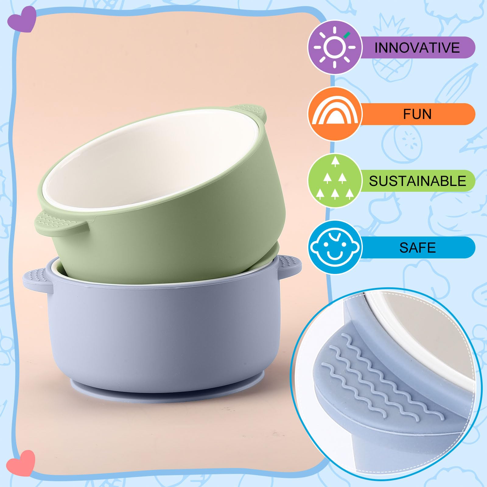 Domensi porcelain feeding bowls with removable suction base