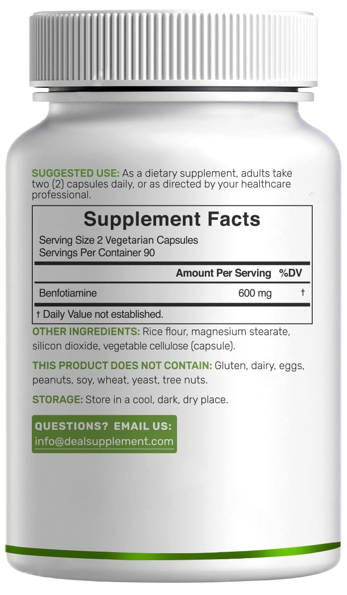 Deal Supplement Benfotiamine 180 capsules 90 day supply bottle display