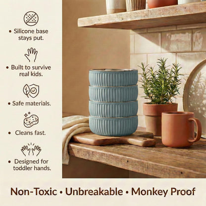 Close up of non-slip grooved silicone texture on Monkey Proof bowl