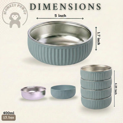 Durable stainless steel interior of Monkey Proof baby feeding bowl