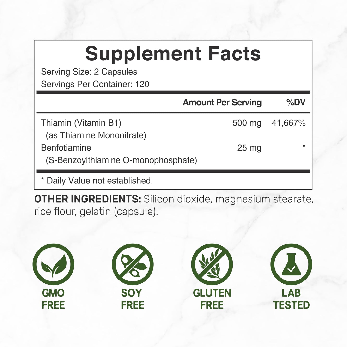 Deal Supplement Vitamin B1 240 capsules supplement facts panel