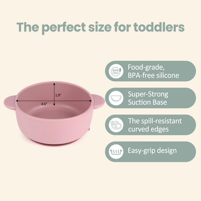 Three silicone suction bowls for babies stacked on a table